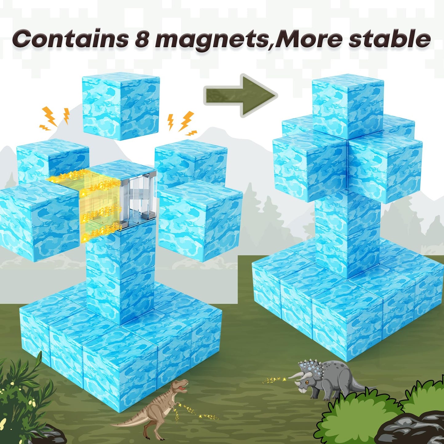 Magnetic Blocks-Build Mine Magnet World Water Edition, Magnetic Toys For Boys & Girls Age 3-4 4-5 6-8, Stem Montessori Sensory Toys For Toddlers Gifts For 3+ Years Old Girls Boys