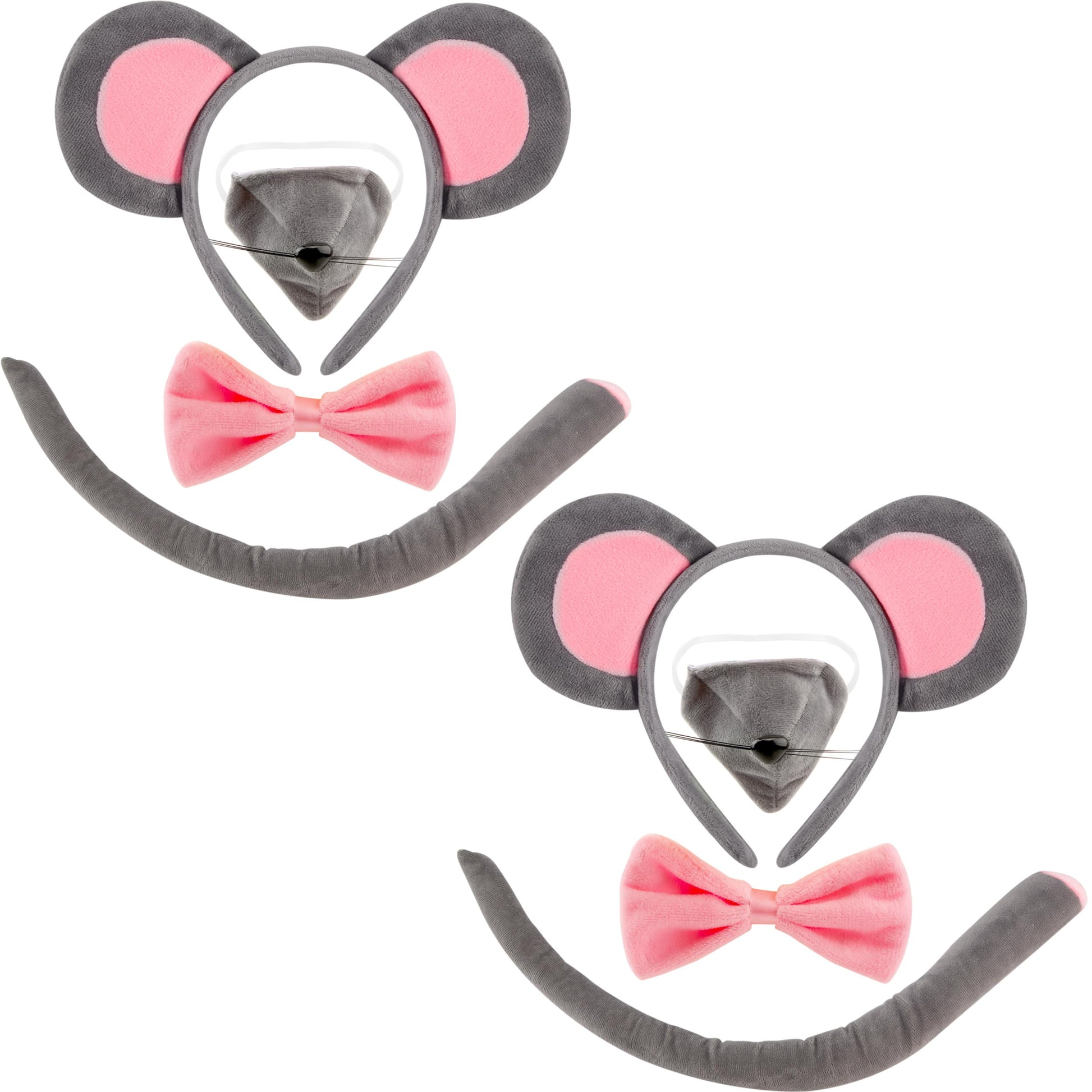 Sgbetter 8 Pcs Mouse Costume Mouse Ears Headband Nose Tail Gloves Bow Tie Grey Mouse Animal Accessories For Girls Women Hallowee