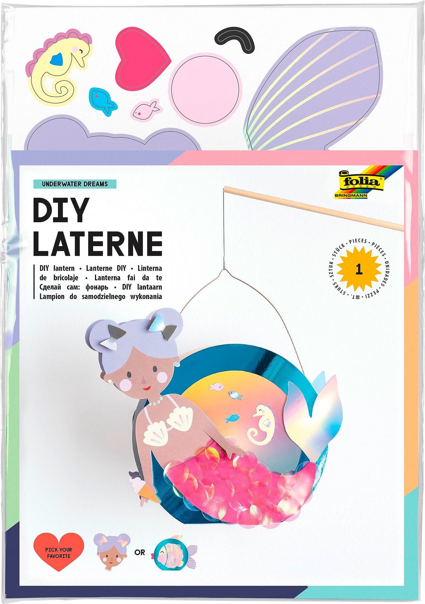 folia Underwater Dreams 94201 Lanterns Craft Set, Approx. 10 x 23 x 33 cm, Craft Material for a Lantern, Can Be Designed as a Me