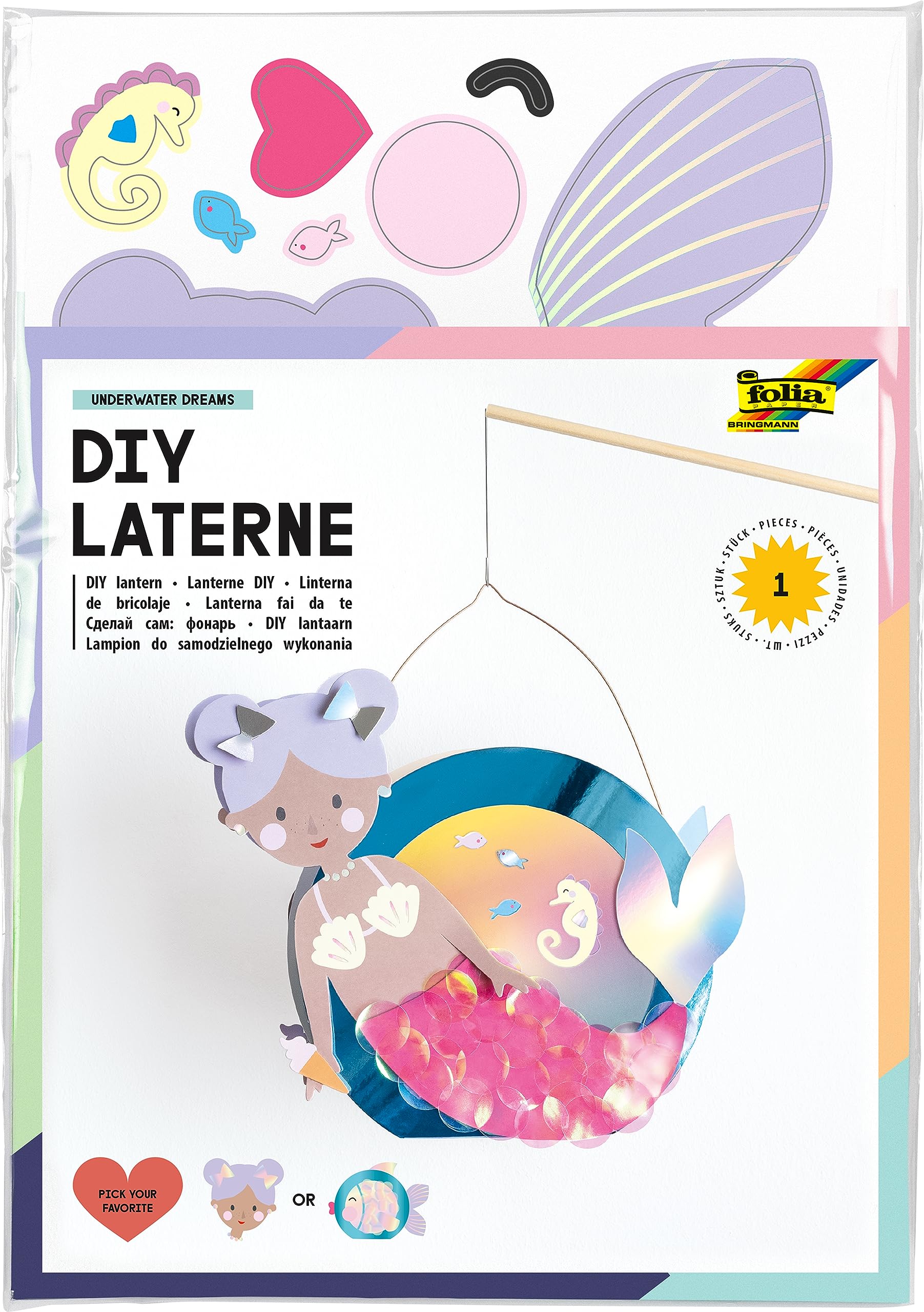 folia Underwater Dreams 94201 Lanterns Craft Set, Approx. 10 x 23 x 33 cm, Craft Material for a Lantern, Can Be Designed as a Me