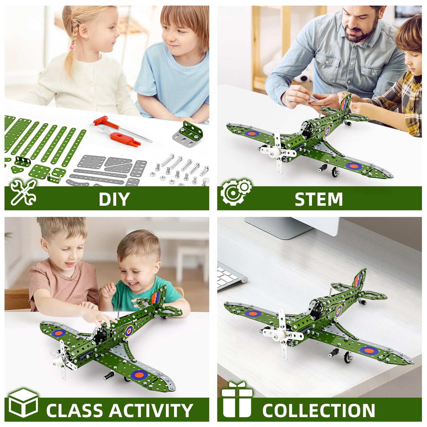 Bestymxy Model Airplane, Erector Set 1:32 Scale Airplane Model Metal Toys, Stem Projects For Kids Ages 8-12, Diy Education Airpl