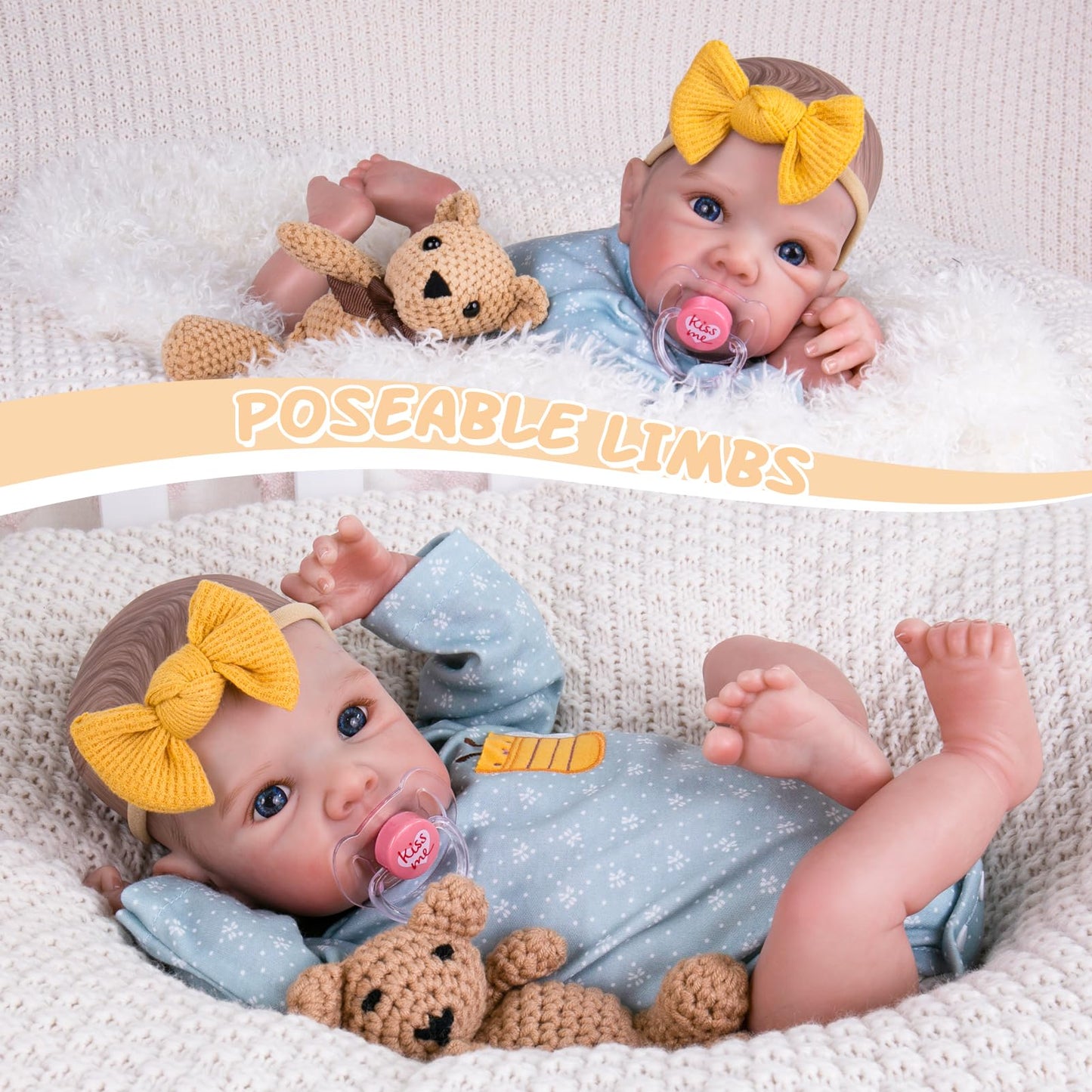 Aori Reborn Baby Dolls Girl - 20 Inch Realistic Handmade Cloth Body Newborn Baby Doll with Blue Eyes & Hand-Painted Hair Weighte