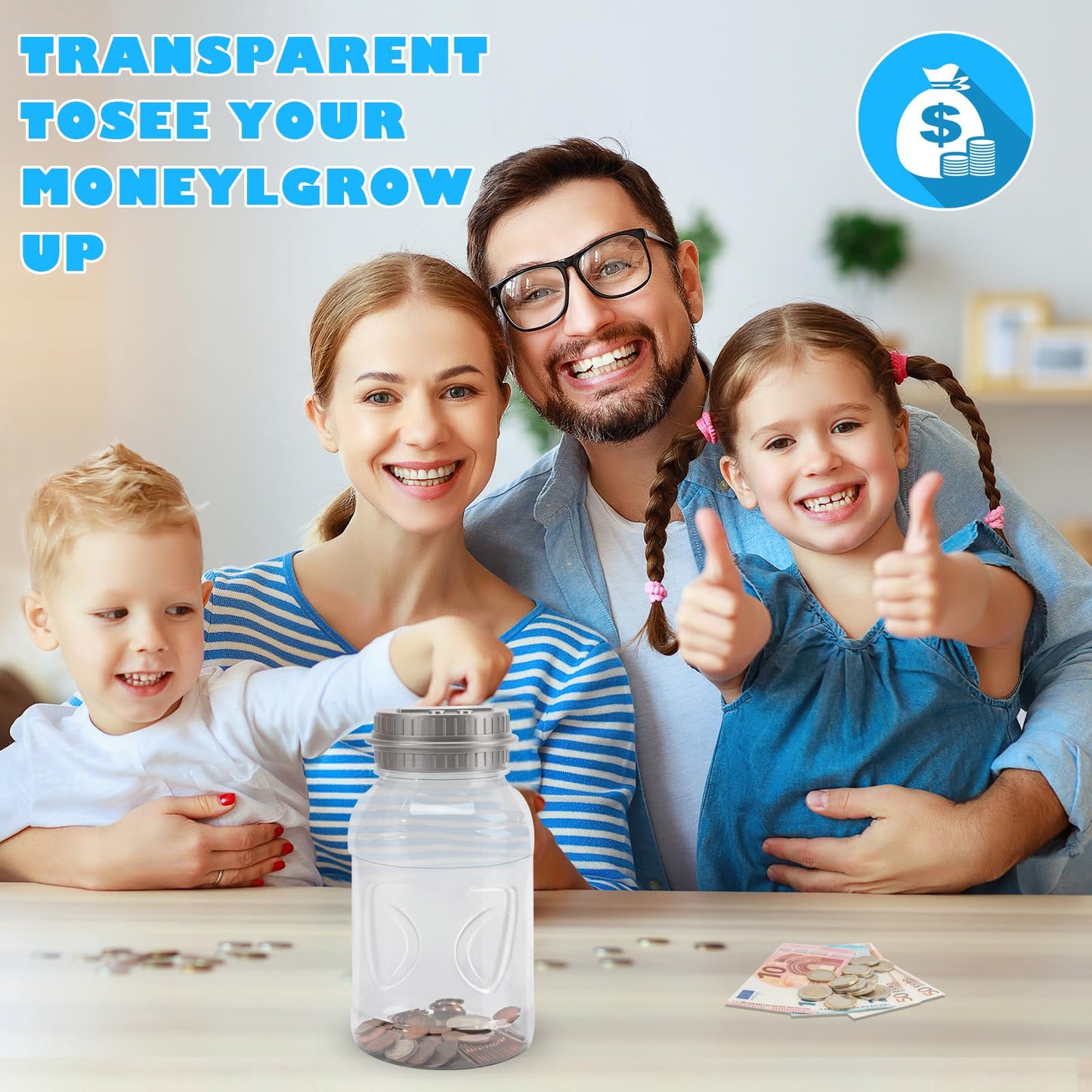 Qiekaka Coin Bank For Boys Adults, Piggy Bank For Adults Kids, Coin Jar With Lcd Change Counter For Counting Money, Change Bank