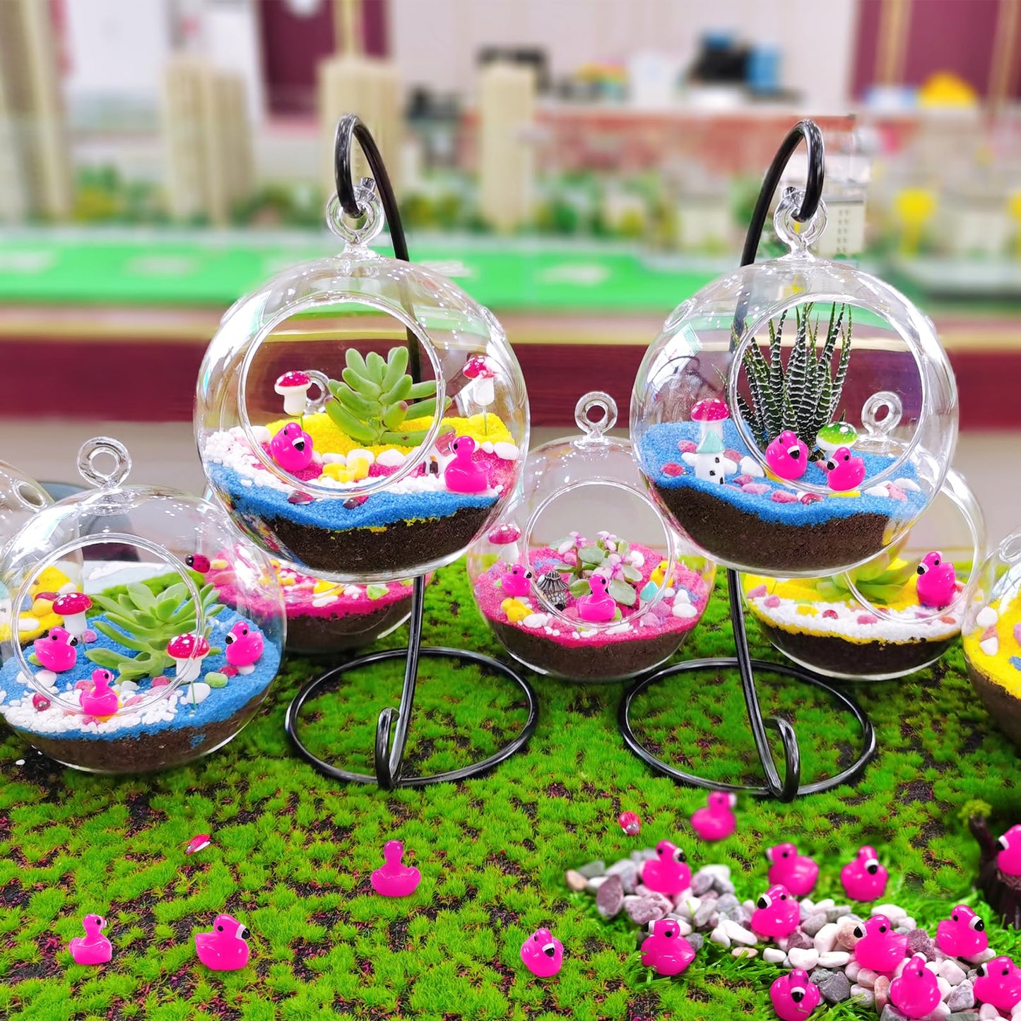 Mini Resin Flamingo Ducks,200 Pcs Flamingo Tiny Ducks, Pink Flamingo Figurine Tiny Resin Animals Toy For Cake Topper Garden Doll