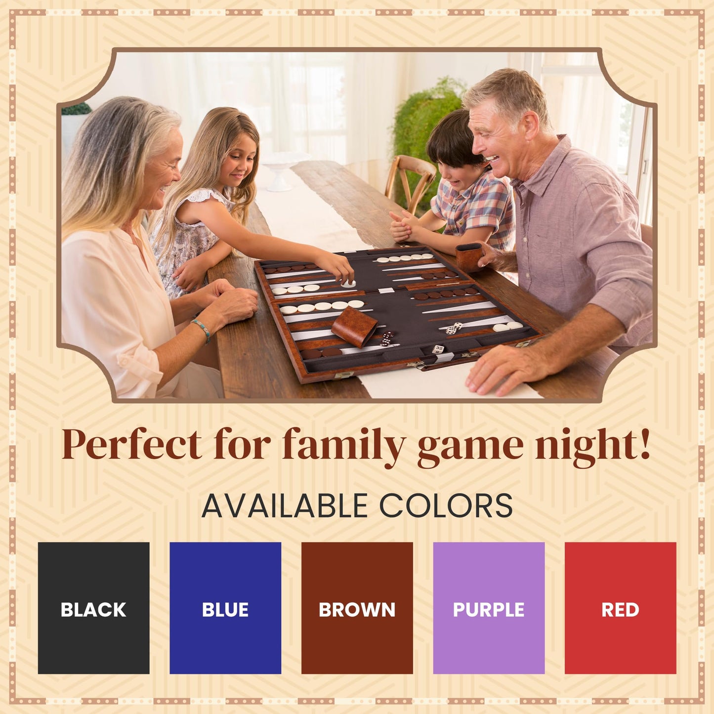Crazy Games Backgn Sets for mature-themeds with enhanced Leather Case | Classic Travel Backgn Set for mature-themeds and Kids with Strategy & Guide | 15 Inches | Medium | Brown