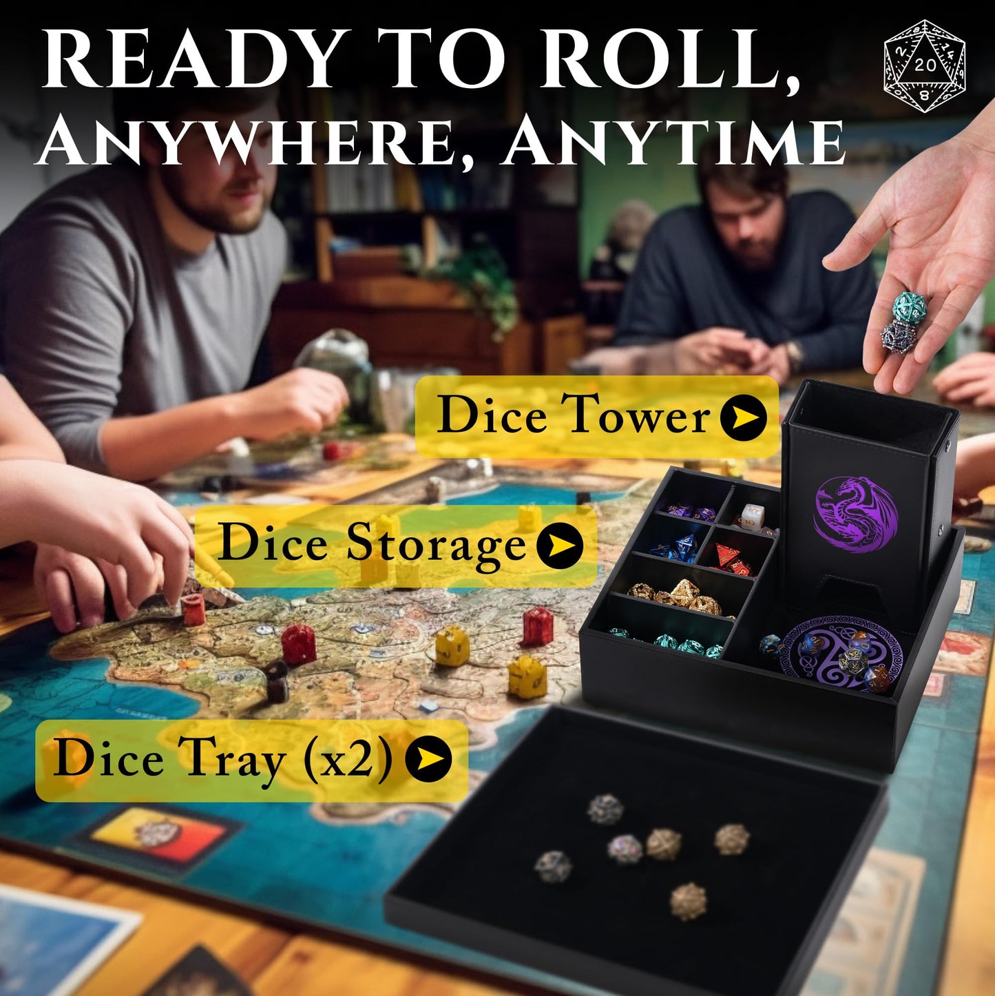 Soar Forge Dice Tray and Dice Tower for DND - All-in-One Tray, Storage & Large Tower for Random Rolls - Stores Dice for D&D, Min