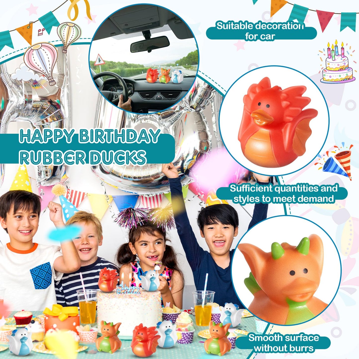 Deekin 24 Pcs Dragon Rubber Duck 2 Inch Rubber Ducks Cute Rubber Duck Bath Toy Small Duck Toy Floating Mini Ducks Bulk For Drago