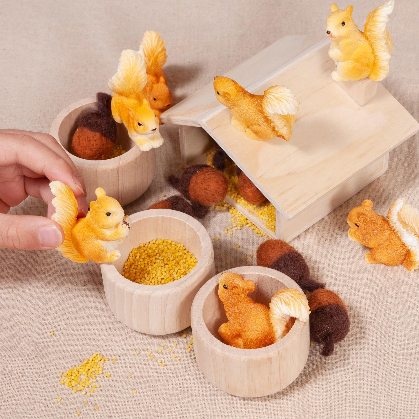 MONT PLEASANT Sorting Stacking Wooden Toys for Toddlers, Squirrel Montessori Toys Toddler Sensory Bin Tool Toy, Wood Squirrel To