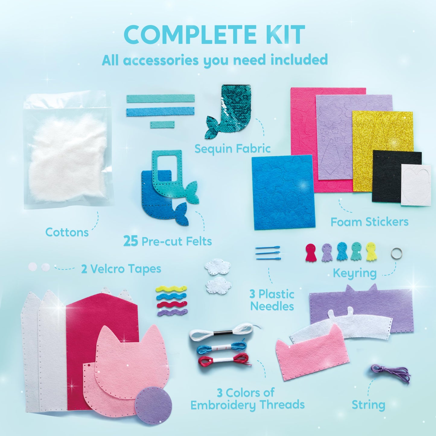 Klever Kits 7 Sewing Projects- My First Kids Sewing Kit- Easy DIY Arts and Crafts of Unicorn and Mermaid, Craft Kits, Birthday G