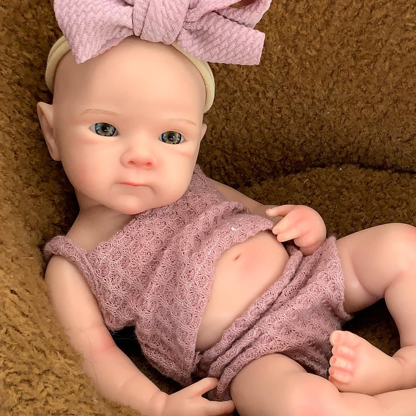 Yokyyi Reborn Baby Doll - 13 Inch Bettie  Anatomically Correct  Realistic Soft Silicone Doll with Dark Pink Bow Dress