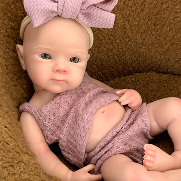 Yokyyi Reborn Baby Doll - 13 Inch Bettie  Anatomically Correct  Realistic Soft Silicone Doll with Dark Pink Bow Dress