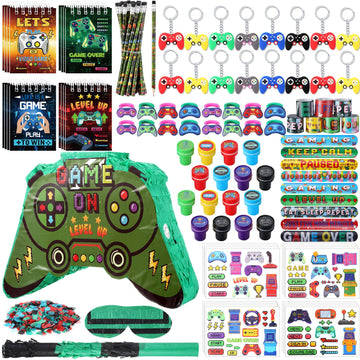 Spakon 113 Pcs Video Game Piata Video Game Birthday Party Supplies Piata Set 16 Mini Notebook 16 Pencil 16 Keychain 16 Silicone 