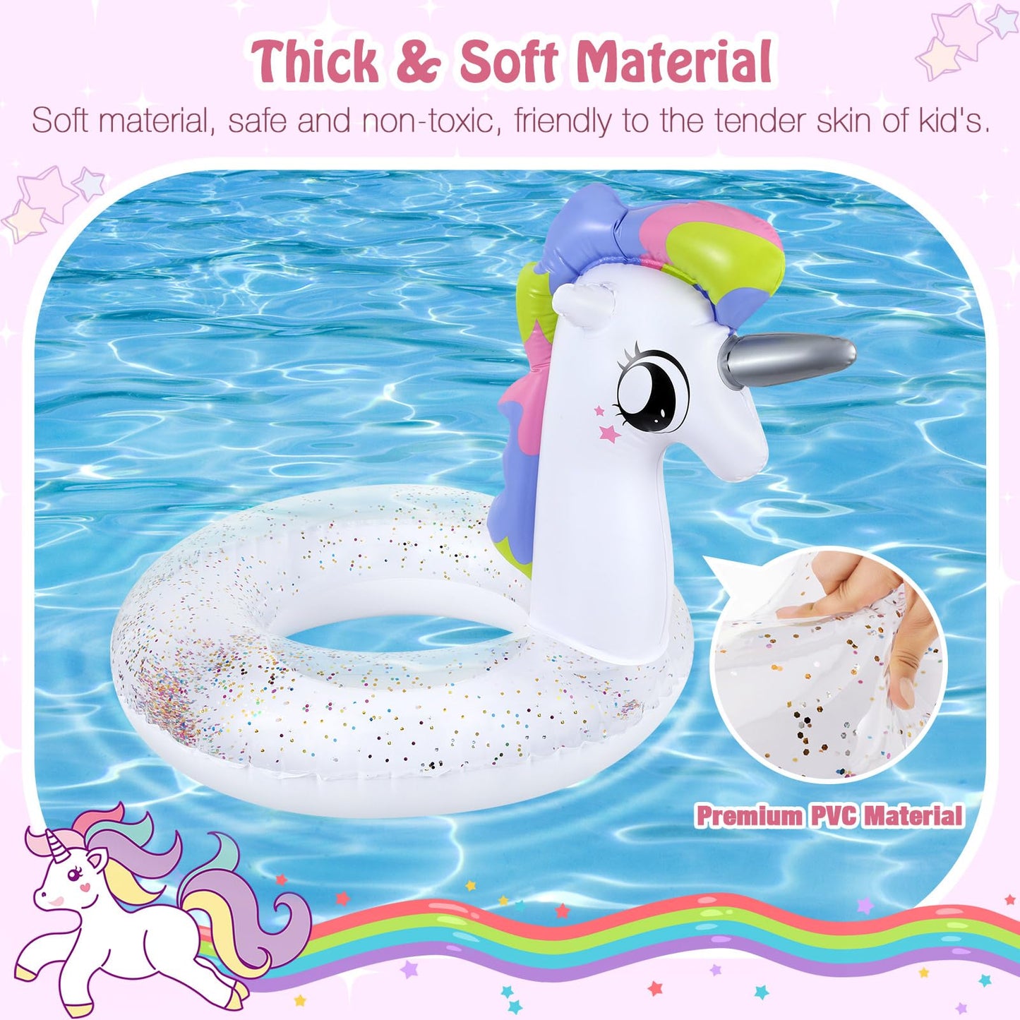 Moko Inflatable Pool Float-Cute Glitters Sequin Unicorn Swim Tube Rings Inflatable Swimming Toys Floaties Fun Summer Water Float