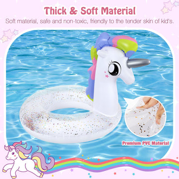 Moko Inflatable Pool Float-Cute Glitters Sequin Unicorn Swim Tube Rings Inflatable Swimming Toys Floaties Fun Summer Water Float