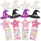 Juexica 12 Pcs Fairy Wands Kit Including 6 Unfinished Wood Star Wands, 6 Witch Hat Sticks and 4 Sheets Gem Stickers for Witch an