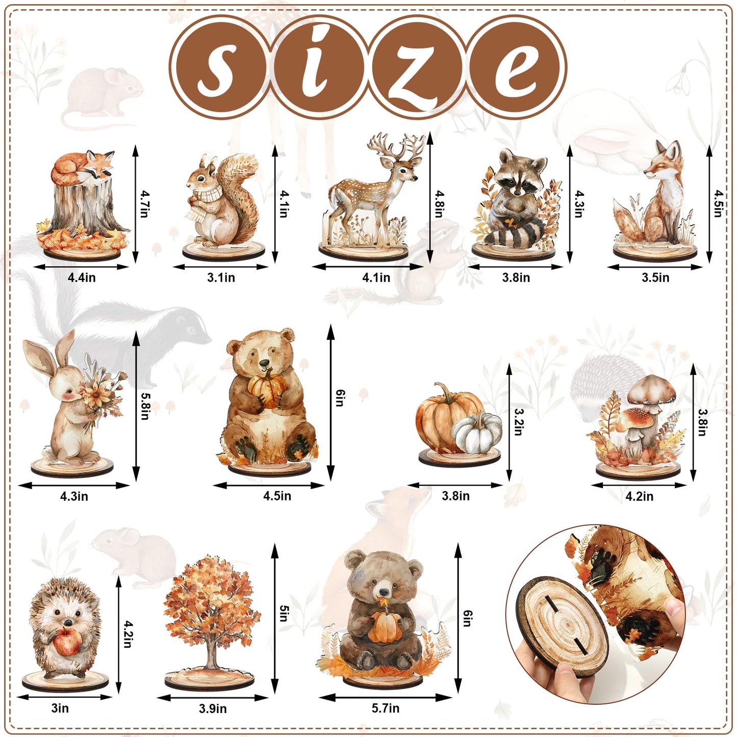 FYSUIMU 12Pcs Fall Woodland Animal Wood Table Sign Cute Autumn Forest Animal Wooden Cutouts with Base Tiered Tray Decor for Farm