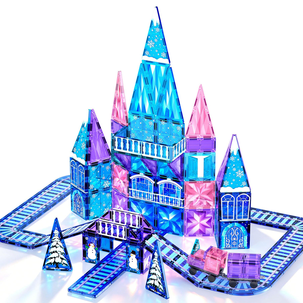 Princess Castle Magnetic Tiles for kids Ages 48 with Magnet Train Rail Set