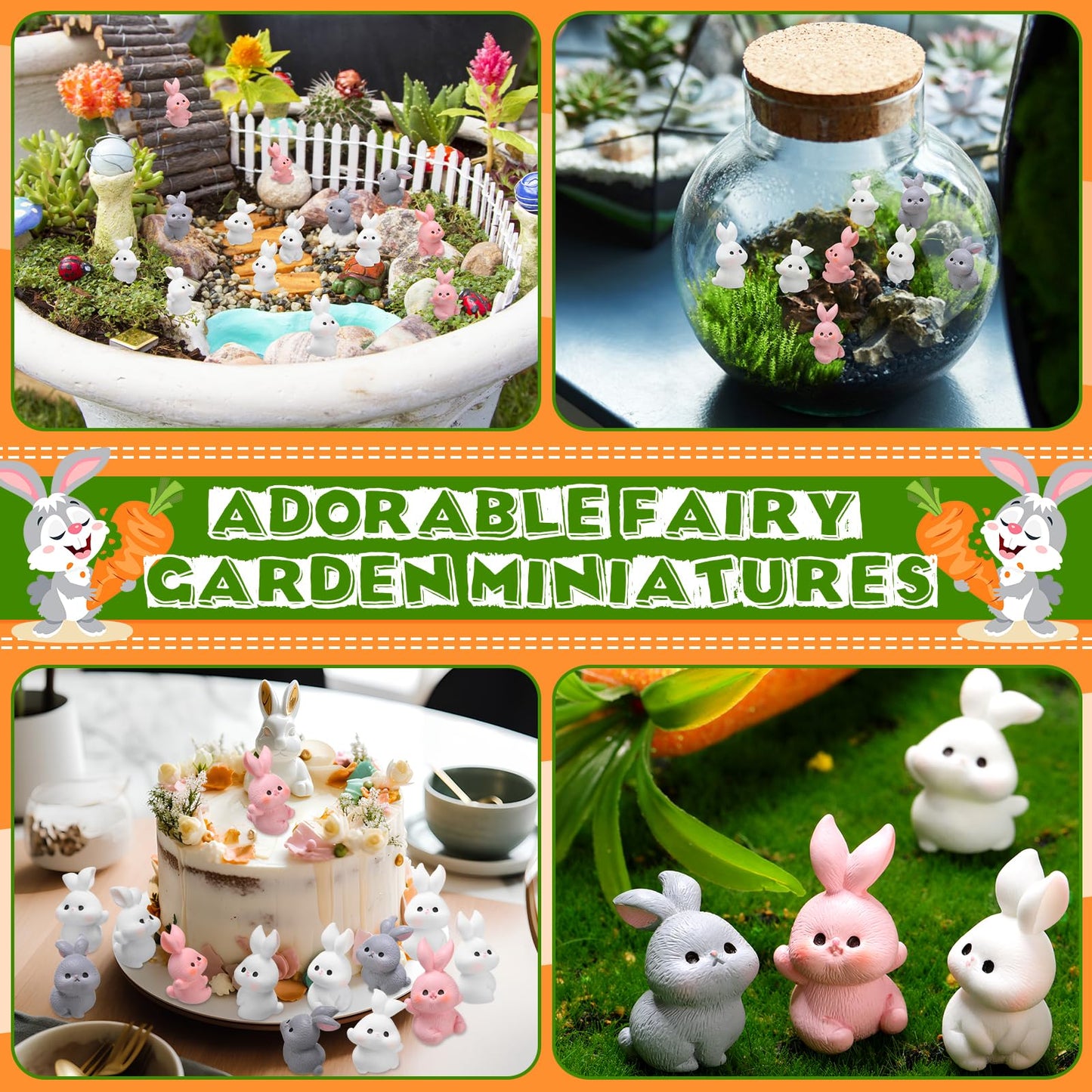 Marsui 100 Pcs Bunny Miniatures Figurines Rabbit Miniature Accessories Easter Garden Landscape Garden Bunny for Easter Accessori