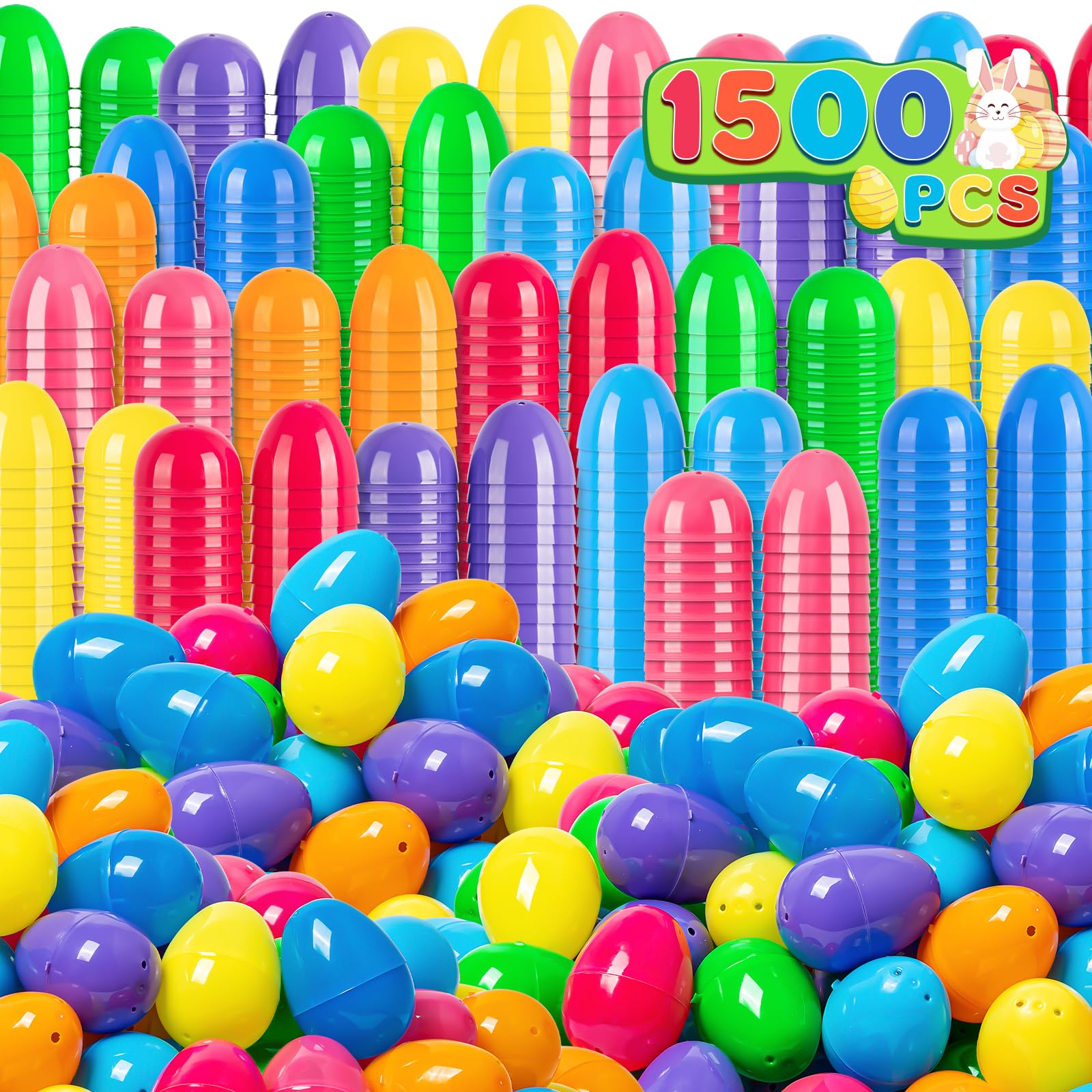 Jumlys 1500 Pcs 2.4'' Plastic Easter Eggs, Empty Fillable Colorful Easter Eggs With Hinge, Perfect For Easter Hunt, Basket Stuff