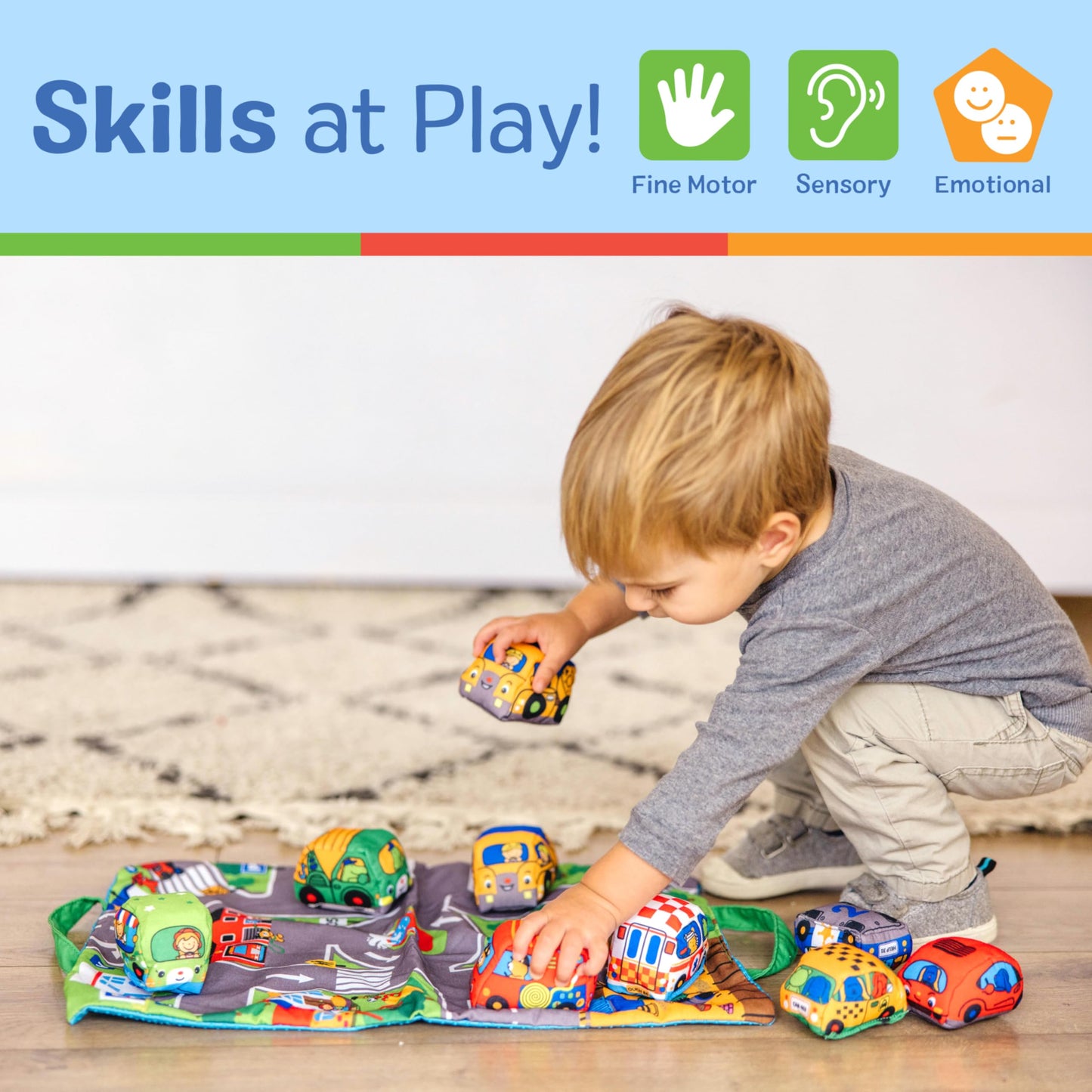 Melissa & Doug Take-Along Town Play Mat (19.25 x 14.25 inches) with 9 Soft Vehicles - with Storage Bag, Toy Vehicle Play Sets fo