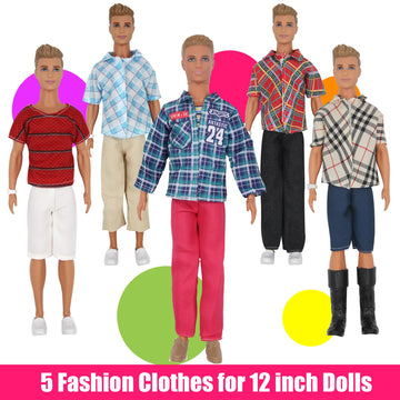 Ztweden 33Pcs Doll Clothes And Accessories For 12 Inch Boy And Girl Doll, Includes 20 Wear Clothes Shirt Jeans Suit And Wedding Dresses, Glasses Earphones Dog And Bike For 12'' Boy Girl Doll