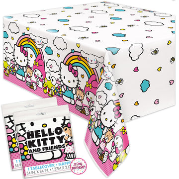 Unique Hello Kitty Birthday Decorations - Rectangular Plastic Hello Kitty Tablecloth (Pack Of 2) & Sticker (1)