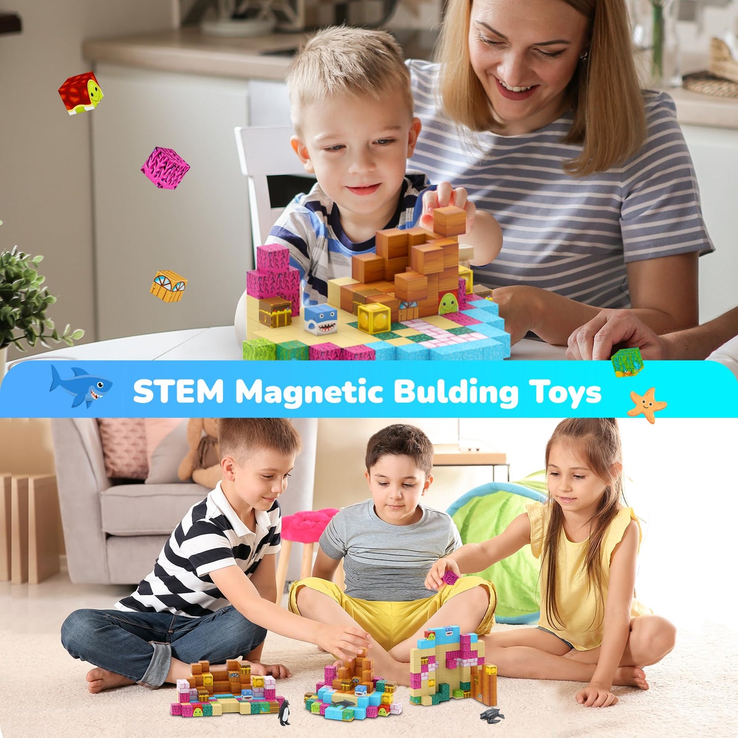 Dulsaera Magnetic Blocks 110Pcs With 6 Animal Toys, Mine Ocean Building Blocks Set, Toys For Boys & Girls Age 6-8, Stem Montesso