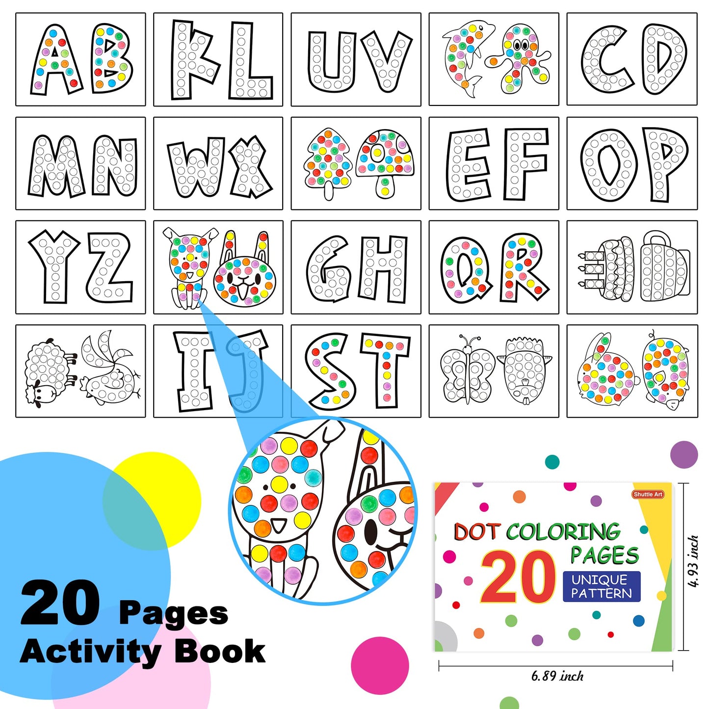 Shuttle Art Washable Dot Markers - 36 Colors, Non-Toxic Water-Based Paint Daubers, Includes Free Activity Book, 1 Count Pack