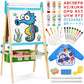 Belleur All-In-One Art Easel For Kids With 2 Paper Rolls & Deluxe Accessories, Adjustable Magnetic Double Sided Whiteboard & Chalkboard, Painting Kid Easel For Toddlers 2-8, Ideal Christmas Gift