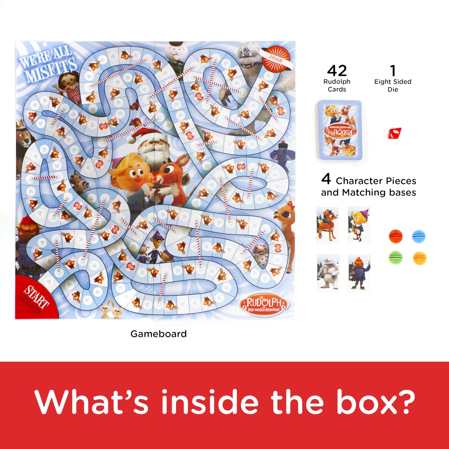 AQUARIUS Rudolph Board Game - Fun Family Christmas Gift for Kids & Adults - Red - Model 97001 - Officially Licensed Merchandise