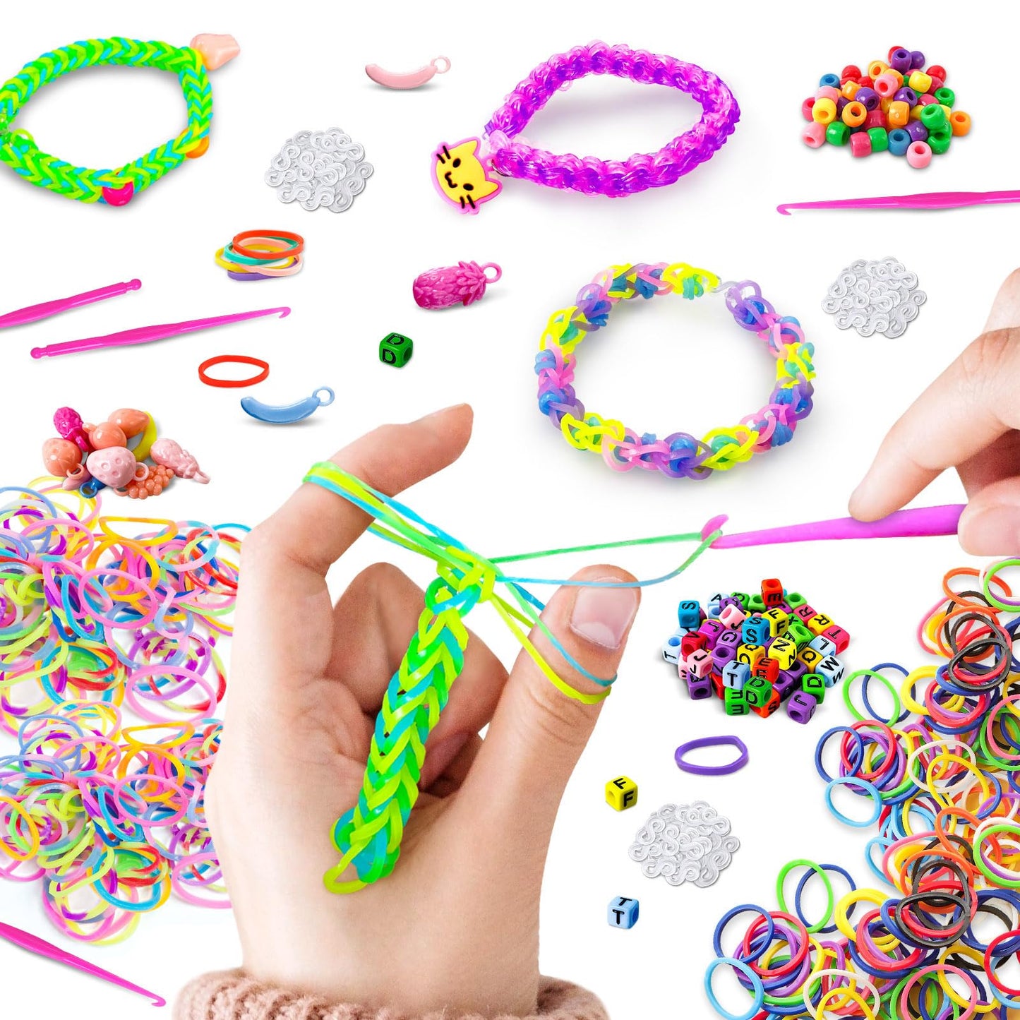 ROSHUKG 60 Colours Rubber Band Refill Kit, 12300 Rubber Bands Kit for Kids Weaving DIY Crafting Gift with S-Clips, Glow in The D