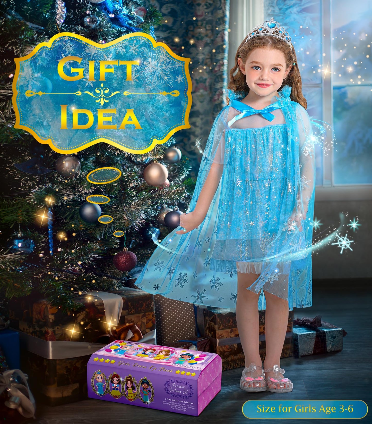 Kids Princess Dress Up Clothes For Little Girls, Bibuty Pretend Play & Dress Up Princess Costume Set With Princess Dresses Crown Cape For Little Girls, Princess Toys Gifts For 3-6 Toddler Little Girls