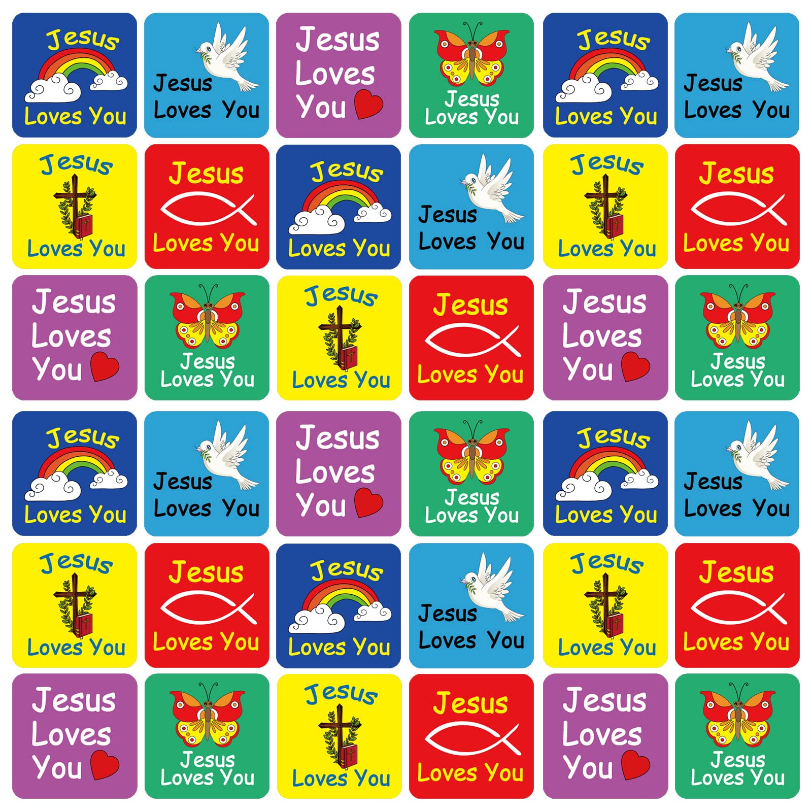 480 Pcs Jesus Loves You Self Adhesive Paper Christian Stickers for Kids Multi Color Catholic Butterfly Rainbow Dove Heart Fish R