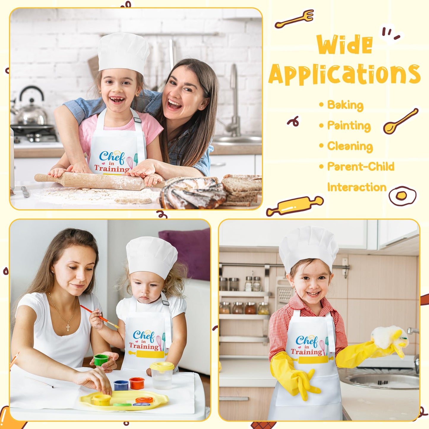 R HORSE Kid Apron and Chef Hat Set 2Pcs Adjustable Children White Kitchen Apron Dress up Role Play Chef Toy Kid Funny Cooking Gi