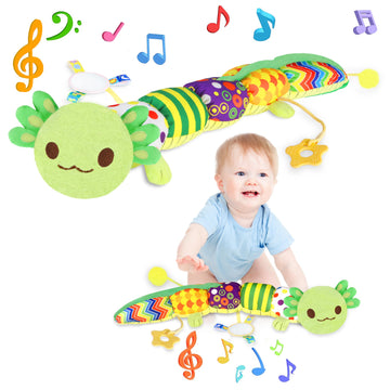 Baby Toys For 0-6 6-12 Months, Sensory Music Animal Stuffed Toy For 0 1 2 3 4 5 6+ Month, Plush Axolotl Toy With Crinkle And Rattles For Infant Newborn, Tummy Time Toys Gifts For 0-3-6-12 Month, Green