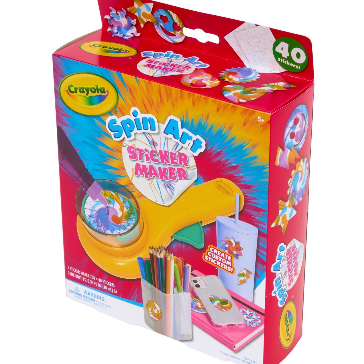 Crayola Spin Art Sticker Maker Machine, Create 42 Custom Stickers, Plastic, Small to Medium, Red/Green/Yellow/Blue, Model 747656