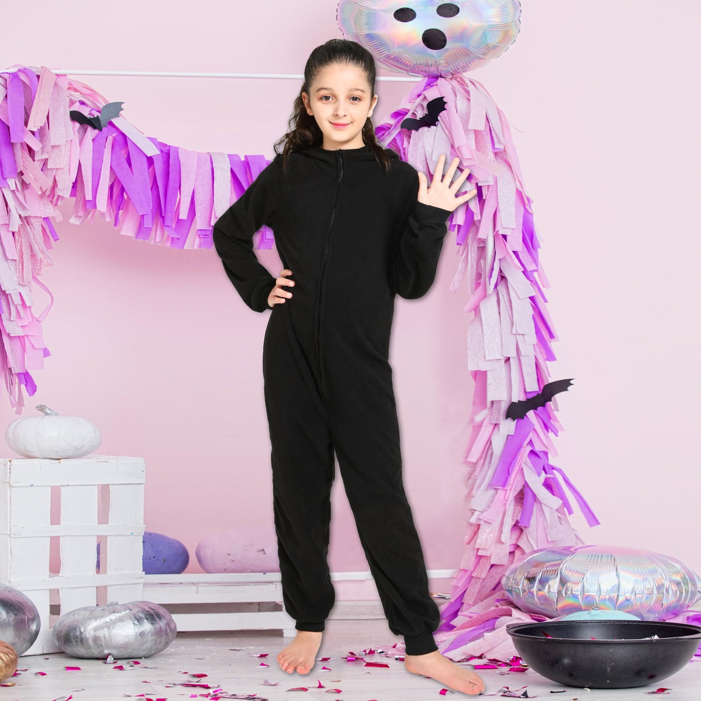 Rabtero Kids Cat Costume, Girls Black Cat Costume, Halloween Costume Black Cat Onesie For Kids, Cat Costume For Girls, Halloween Christmas Cosplay Costume Animal Pajamas For Kids 10-12