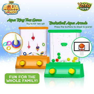 YoYa Toys Aqua Rings Water Game Set of 2 - Handheld Plastic Toss & Basketball - Small Retro Fun for Ages 3-9