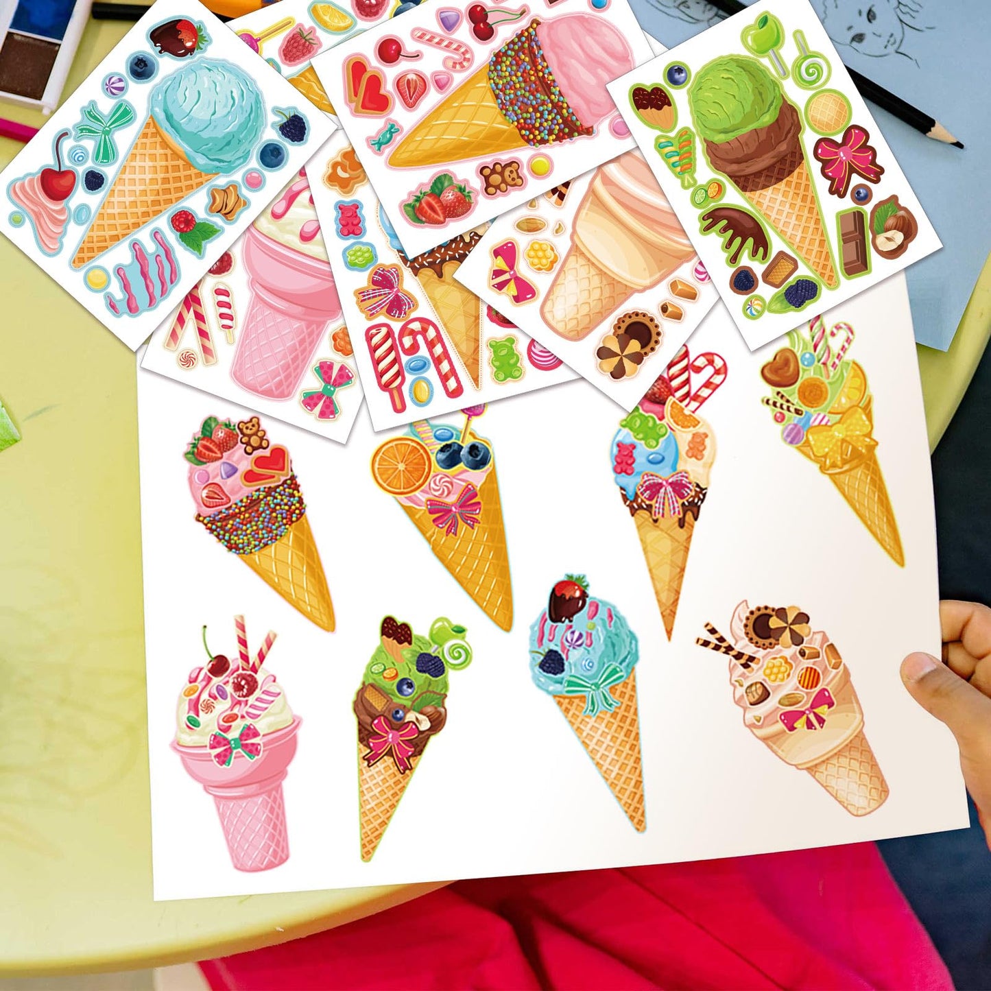 24 Sheets 8.3''  5.9'' Make Your Own Ice Cream Stickers For Toddlers Kids Party Favors, Make A Face Stickers For Kids Activities