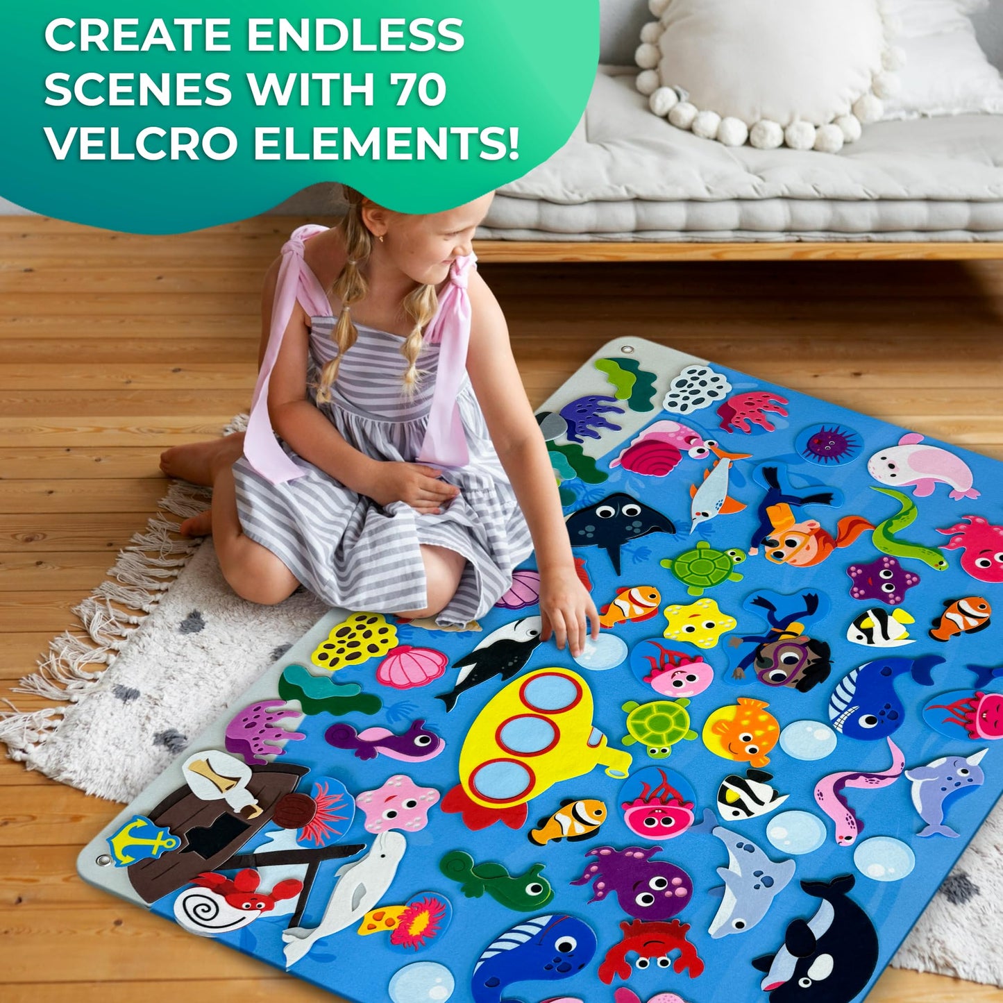 QUOKKA Ocean Felt Board for Toddlers - 70 PCS Double-Thick Felt Board Story Set with Large 41x30 Inch Durable Felt Wall Activity