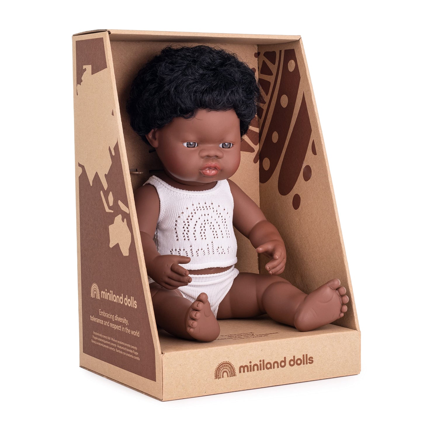 Miniland Doll 15'' African Boy (Box) - Made In Spain, Anatomically Correct, Quality