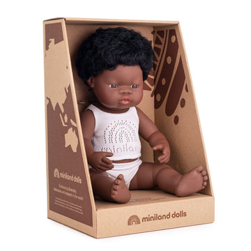 Miniland Doll 15'' African Boy (Box) - Made In Spain, Anatomically Correct, Quality