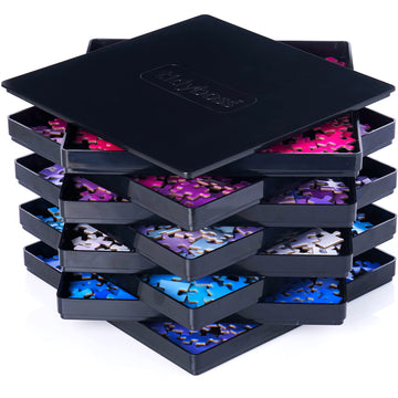 8 Puzzle Sorting Trays With Lid 8'' X 8'' - Jigsaw Puzzle Accessories Black Background Makes Pieces Stand Out To Better Sort Pat