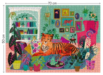 Elena Essex 1000 Piece Puzzle For Adults - Tiger Lounge/Puzzles For Adults 1000 Pieces/Plants Succulents Cat Puzzle/Puzzle 1000 Pieces/Puzzle Size 28 X 20 Inches