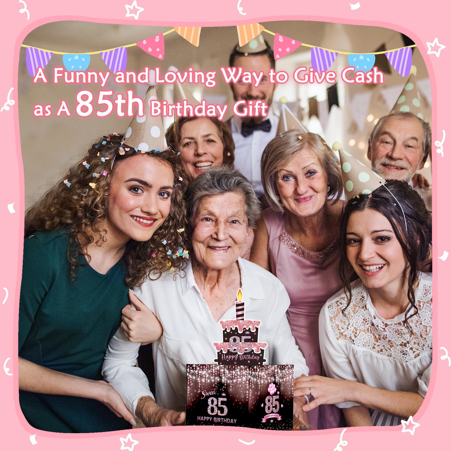 Meiidoshine Sweet 85Th Birthday Money Box For Cash Gift, Surprise Pull Out Money Gift Box With 100Pcs Transparent Bags - Fun Way