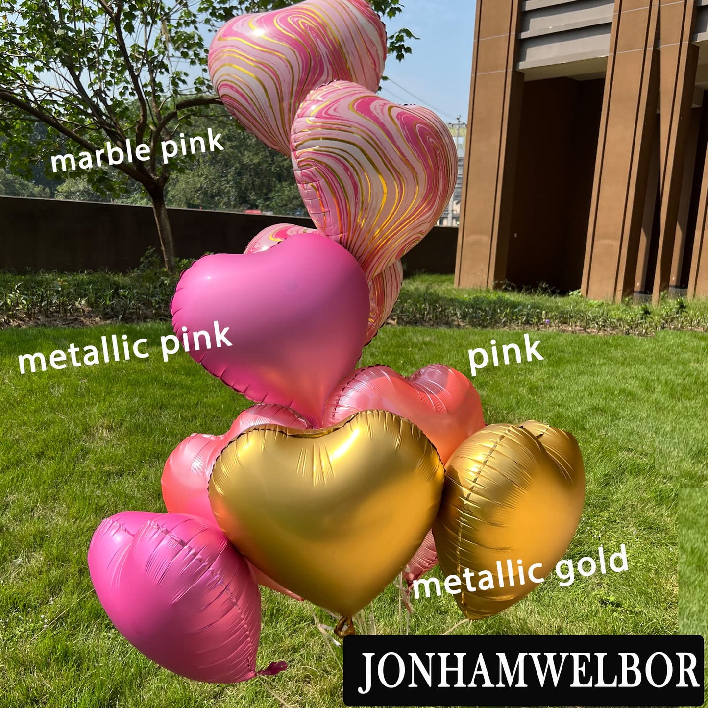 Jonhamwelbor 20Pcs 18 inch Metallic Pink Foil Mylar Heart Shape Balloons Decorations Valentines Birthday Wedding Baby Shower Par