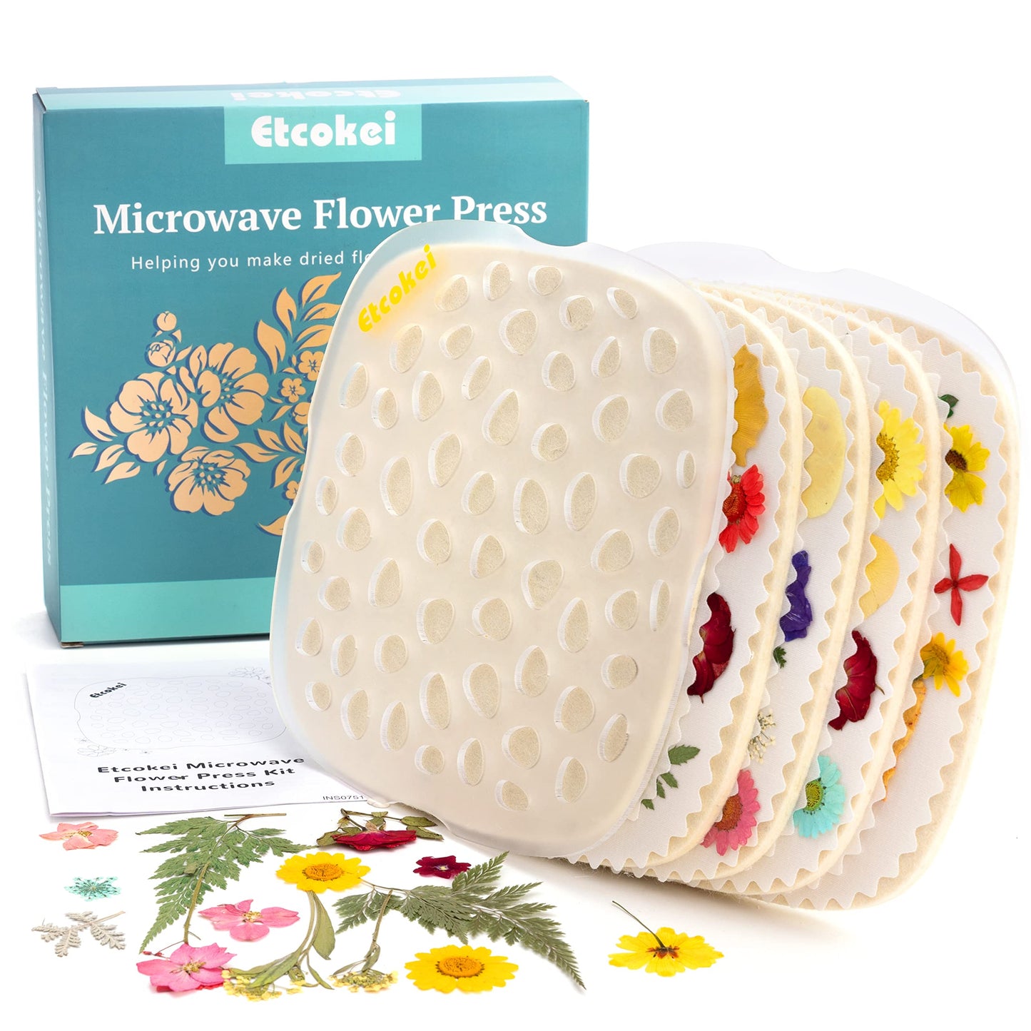 Etcokei Microwave Flower Press Kit, 4 Layers Quick Flower Pressing Tool, Flower Preservation Kit Large Flower Press For Plant Ar