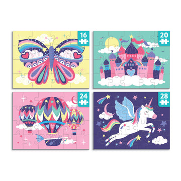 Mudpuppy Unicorn Magic Level Up! Puzzle Set From Mudpuppy, Includes 4 Jigsaw Puzzles With 16 – 28 Pieces, Features Enchanting And Magical Unicorns, Perfect For Ages 3+
