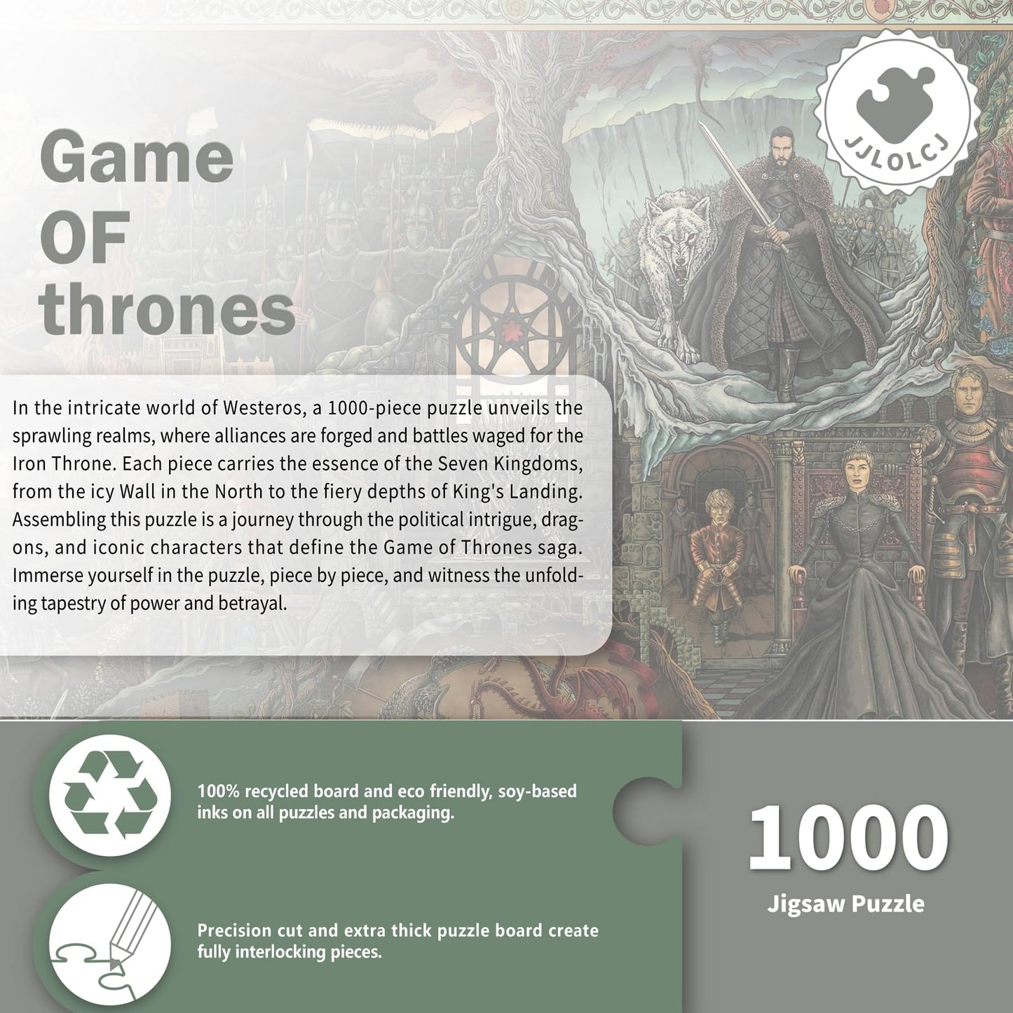 Puzzles For Adults 1000 Piece, Game Of Thrones Themed - Blue Cardboard Unique Cut Interlocking Pieces, Immerse Yourself In The Fantasy World With This Exquisitely Detailed And Challenging Puzzle