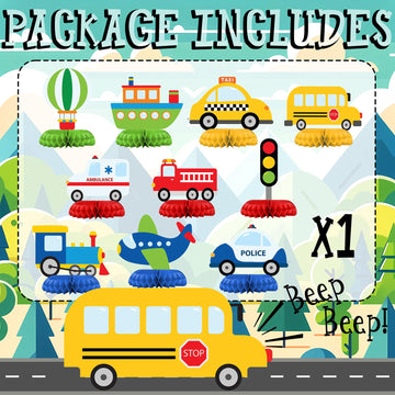 Hapibidesign Transportation Party Decorations - Honeycomb Centerpieces For Transportation Birthday Decor - Transportation Table